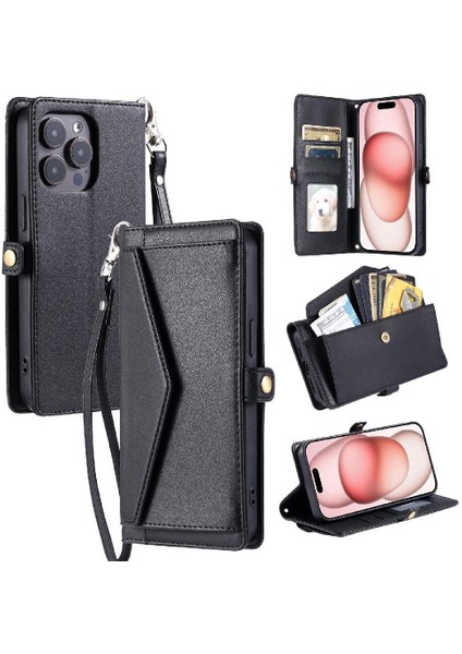 Cüzdan Crossbody Kılıf IPhone 14 Pro Max Kart Tutucu Fermuar Faturaları Yuvası (Yurt Dışından)