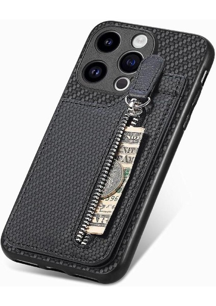 IPhone 15 Için Kılıf Pro Max Crad Yuvası Manyetik Araç Montaj Cüzdan Standı Fermuar (Yurt Dışından)