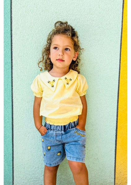 Çiçek Desenli Yazlık Şortlu Alt Üst Takım "sakız" Modeli