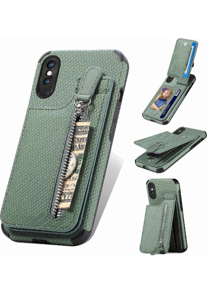 IPhone Xs Max Için Kılıf Standı Manyetik Araç Montaj Crad Yuvası Fermuar Cüzdan (Yurt Dışından)