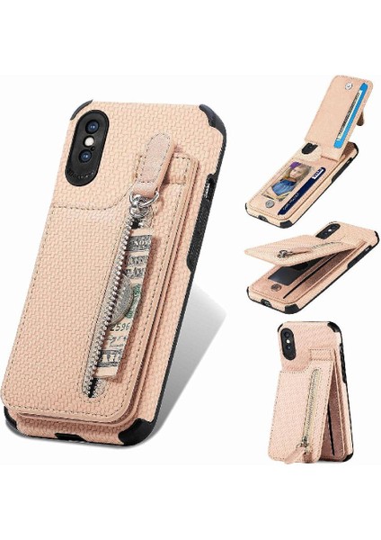 IPhone Xs Max Için Kılıf Standı Manyetik Araç Montaj Crad Yuvası Fermuar Cüzdan (Yurt Dışından)