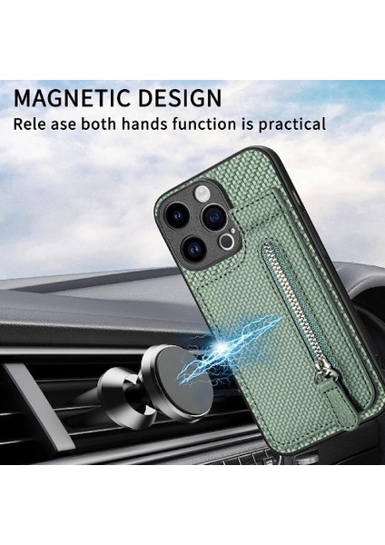 IPhone 15 Için Kılıf Pro Max Crad Yuvası Manyetik Araç Montaj Cüzdan Standı Fermuar (Yurt Dışından)