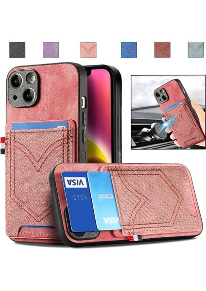 IPhone 14 Için Kılıf Kot Cep Tasarım Manyetik Araç Montaj Crad Yuvası (Yurt Dışından)