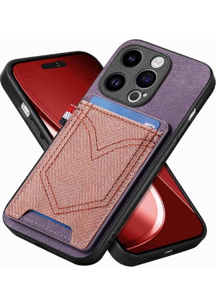 IPhone 15 Için Kılıf Pro Max Kot Cep Tasarım Crad Yuvası Manyetik Araba (Yurt Dışından)