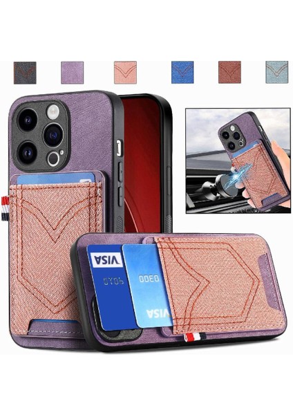IPhone 15 Için Kılıf Pro Max Kot Cep Tasarım Crad Yuvası Manyetik Araba (Yurt Dışından)