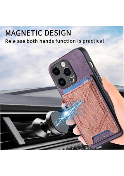 IPhone 15 Için Kılıf Pro Max Kot Cep Tasarım Crad Yuvası Manyetik Araba (Yurt Dışından)