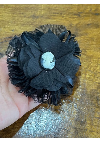 11X11 cm Siyah Tüllü Broş Yaka Iğnesi Giyim Türban Aksesuarı modelleri