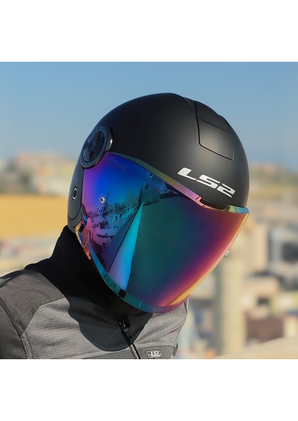 Classy Mat Siyah Kask Gökkuşağı Cam