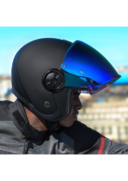 Classy Mat Siyah Kask Gökkuşağı Cam