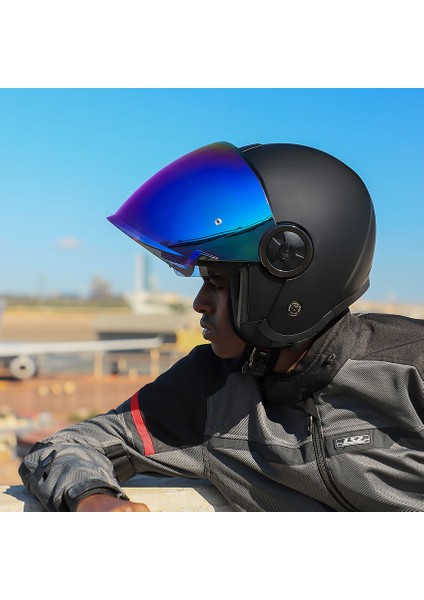 Classy Mat Siyah Kask Gökkuşağı Cam