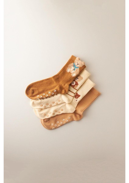 Çocuk Teddy Bear Desenli 4'lü Soket Çorap