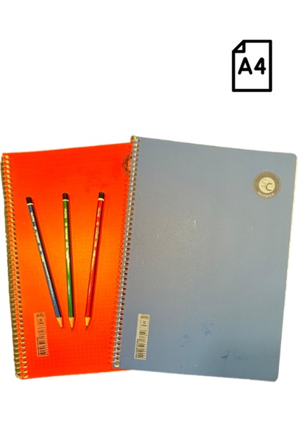 2'li Defter Set 72 Yaprak Çizgili ve Kareli Kapaklı Spiralli Defter - 3'lü Fatih Kurşun Kalem