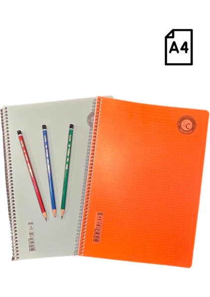 2'li Defter Set 72 Yaprak Çizgili ve Kareli Kapaklı Spiralli Defter - 3'lü Fatih Kurşun Kalem