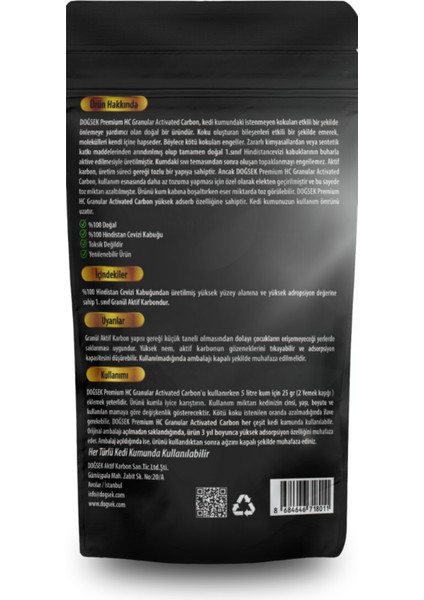 Kedi Kumu Koku Giderici Premium Hc Granular Activated Carbon 230 gr Hindistan Cevizi Kabuğu Bazlı Aktif Karbon