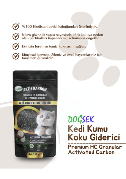 Kedi Kumu Koku Giderici Premium Hc Granular Activated Carbon 230 gr Hindistan Cevizi Kabuğu Bazlı Aktif Karbon