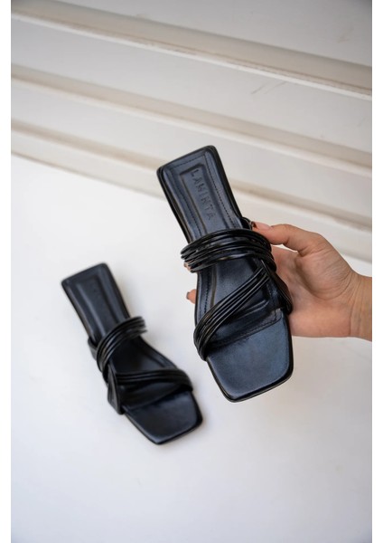 Hero Siyah 4cm Özel Topuklu Şerit Detaylı Kadın Topuklu Terlik fiyatları