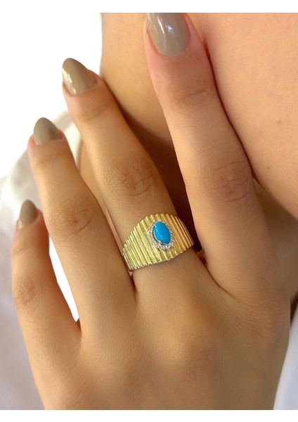 Firuze Taşlı Özel Tasarım Trend Tarz 14 Ayar Altın Yüzük