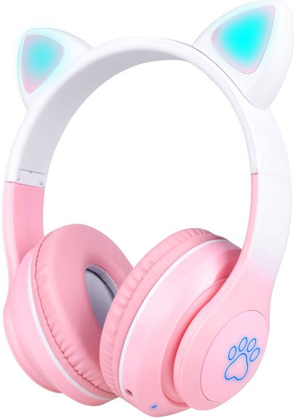 Kedi Kulaklık Bluetooth Kablosuz Mikrofonlu Renkli LED Işıklı Hafıza Kart Girişli Kulaklık Stn 28 Pro Radyolu