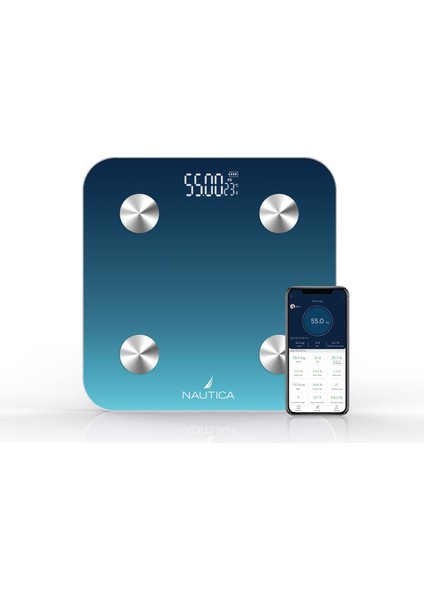 BT600 Pilli Bluetooth Vücut Analizli Yağ Kas Su Ölçer Hassas Akıllı Tartı Baskül Navy Mavi