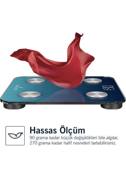 BT600 Pilli Bluetooth Vücut Analizli Yağ Kas Su Ölçer Hassas Akıllı Tartı Baskül Navy Mavi