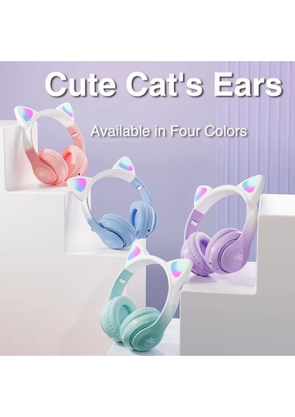 Kedi Kulaklık Bluetooth Kablosuz Mikrofonlu Renkli LED Işıklı Hafıza Kart Girişli Kulaklık Stn 28 Pro Radyolu fırsatları