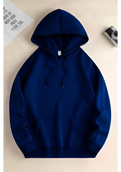 Unisex 3 Iplik Oversize Hoodie Kanguru Cep Kapşonlu Içi Pamuklu Şardonlu Basic Okul Sweatshirt