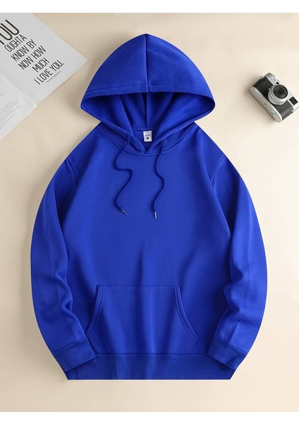 Unisex 3 Iplik Oversize Hoodie Kanguru Cep Kapşonlu Içi Pamuklu Şardonlu Basic Okul Sweatshirt