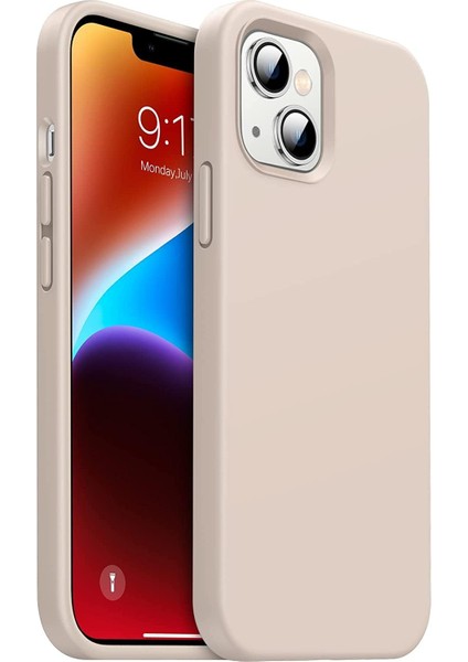 iPhone 14 Kılıf 6.1 Içi Kadife Lansman Silikon Kılıf Şok Emici Full Kasa Koruma Sağlayan Kılıf - Liquid Silicone Case Compatible With iPhone 14 6.1 Inch Gel Rubber Case Pudra