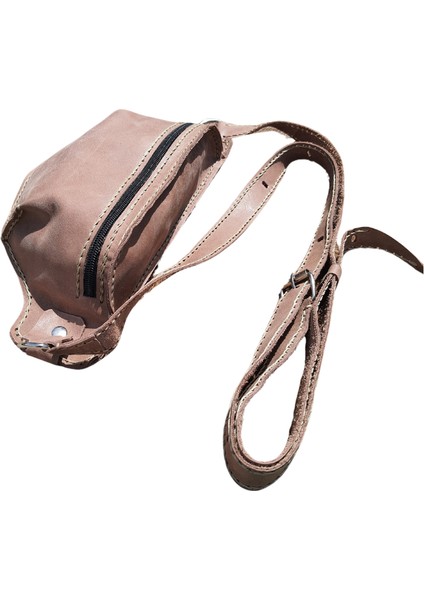 Hermes Model El Yapımı Vintage El Dikişi Hakiki Crazy Deri Unisex Kahverengi Bel Çantası