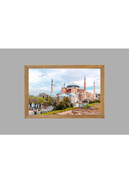 Istanbul Ayasofya Camisi Manzaralı Tablo, Çerçeveli Cam Tablo 30x45 Cm