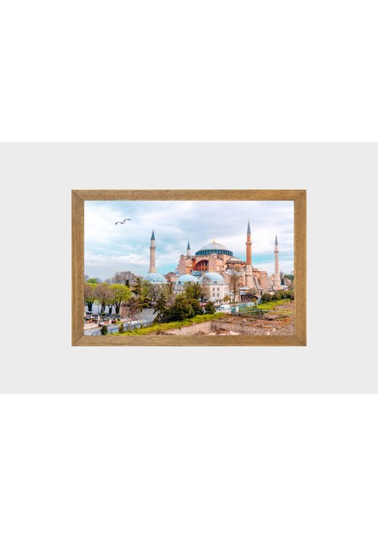 Istanbul Ayasofya Camisi Manzaralı Tablo, Çerçeveli Cam Tablo 30x45 Cm