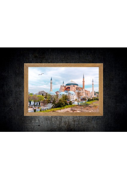 Istanbul Ayasofya Camisi Manzaralı Tablo, Çerçeveli Cam Tablo 30x45 Cm