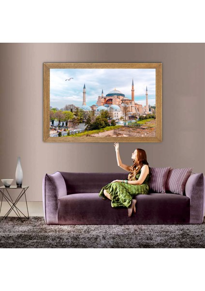 Istanbul Ayasofya Camisi Manzaralı Tablo, Çerçeveli Cam Tablo 30x45 Cm