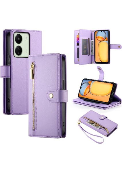 Xiaomi Poco M6 Için Flip Case Standı Cüzdan Çok Fonksiyonlu Crossbody Kayış (Yurt Dışından)