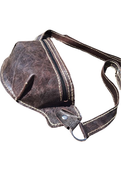 Hermes Model Unisex El Yapımı Vintage El Dikişi Hakiki Crazy Deri Bel Çantası