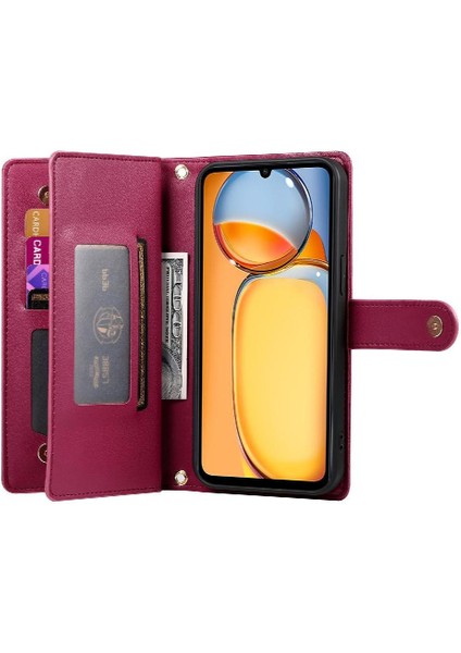 Xiaomi Poco M6 Için Flip Case Standı Cüzdan Çok Fonksiyonlu Crossbody Kayış (Yurt Dışından)