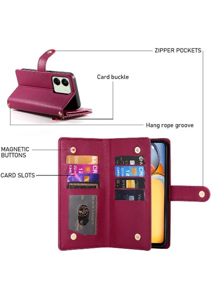 Xiaomi Poco M6 Için Flip Case Standı Cüzdan Çok Fonksiyonlu Crossbody Kayış (Yurt Dışından)