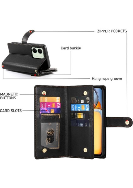 Xiaomi Poco M6 Için Flip Case Standı Cüzdan Çok Fonksiyonlu Crossbody Kayış (Yurt Dışından)