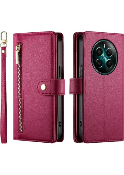 Realme 12 Artı Crossbody Kayış Standı Çok Fonksiyonlu Cüzdan Için Flip Case (Yurt Dışından)