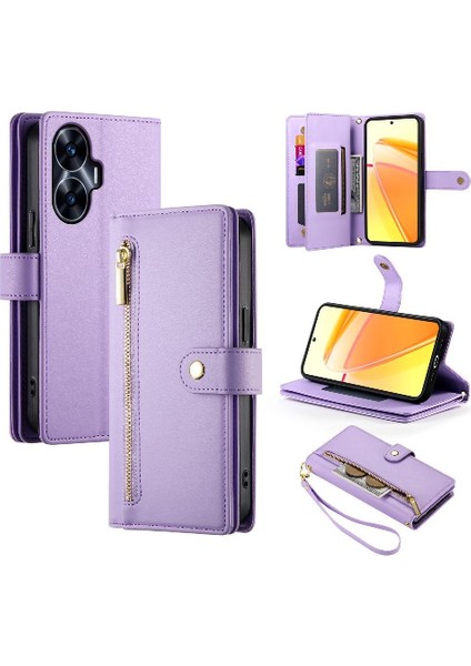 Realme C55 Crossbody Kayış Iş Çok Fonksiyonlu Cüzdan Için Flip Case (Yurt Dışından)