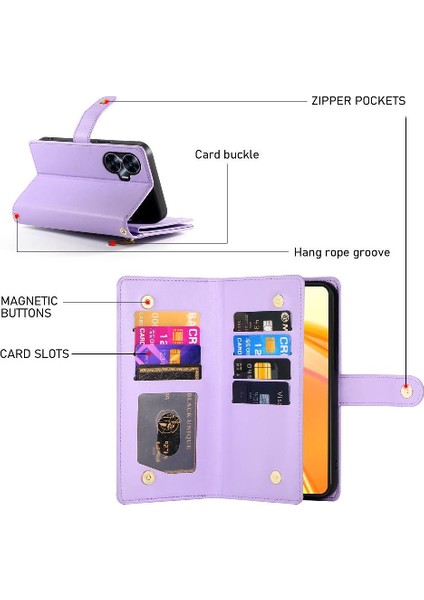 Realme C55 Crossbody Kayış Iş Çok Fonksiyonlu Cüzdan Için Flip Case (Yurt Dışından)
