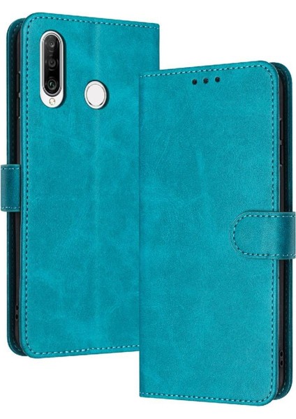 ile Huawei P30 Lite Kickstand Pu Deri Saf Renk Için Flip Case (Yurt Dışından)