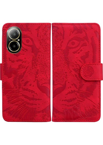 Realme C67 4g Kickstand Koruyucu Kabartmalı Sevimli Kaplan Için Flip Case (Yurt Dışından)