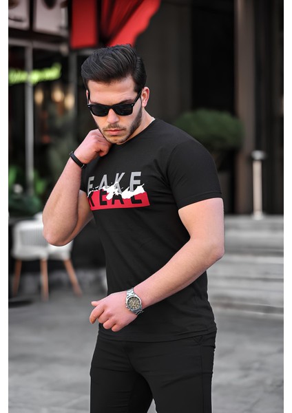 Siyah Erkek Slim Fit Bisiklet Yaka T-Shirt fiyatları