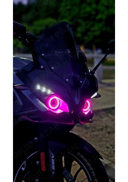 Bajaj Pulsar RS200 2015 -2024 Model Uyumlu Angel Neon LED Halka Tak Çalıştır Pembe Renk modelleri