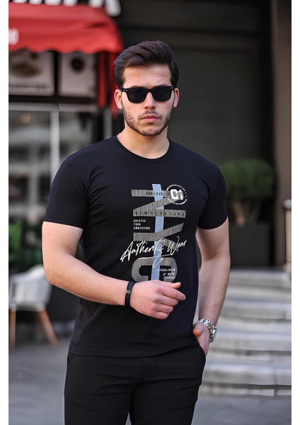 Siyah Erkek Slim Fit Bisiklet Yaka T-Shirt