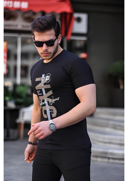 Siyah Erkek Slim Fit Bisiklet Yaka T-Shirt