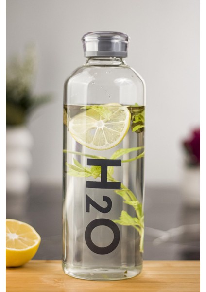 H2O Borosilikat Cam Matara Vakum Kapaklı 1 Litre Su Şişesi Suluk