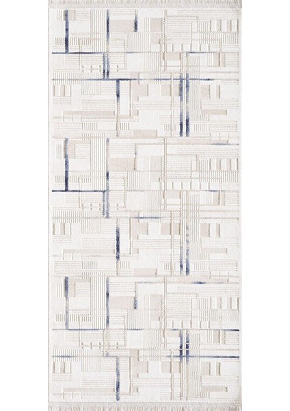 Samoa 02378A Krem Mavi Çizgi Desenli Halı
