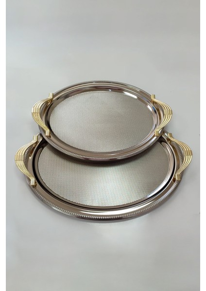 2'li Gümüş Oval Tepsi 4017